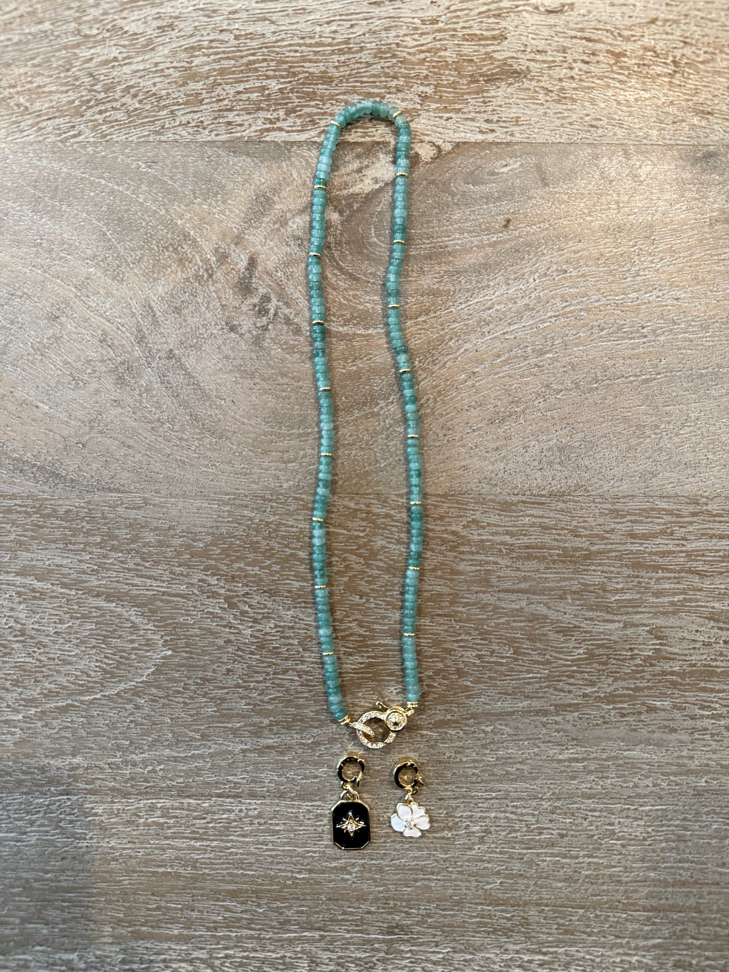 Green Aventurine Stone Necklace with Lobster Claw Clasp