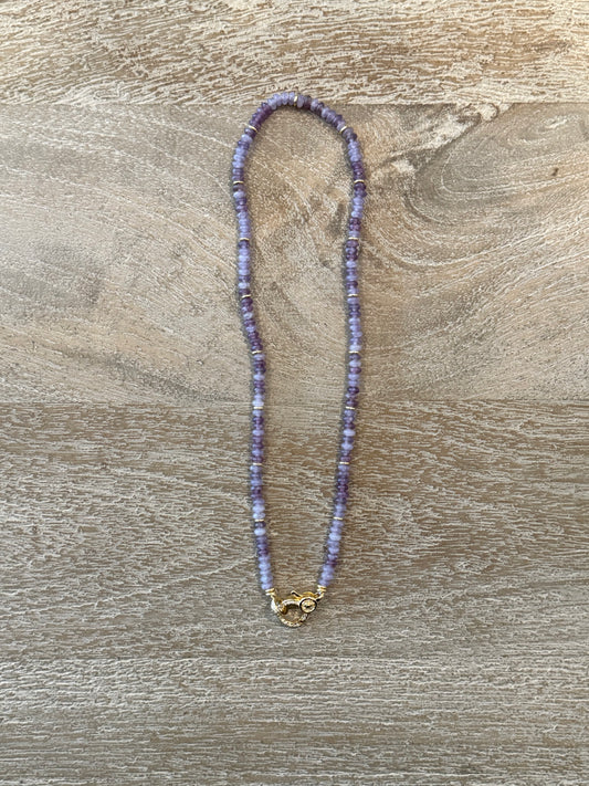 Violet Translucent Agate Stone Necklace with Lobster Claw Clasp